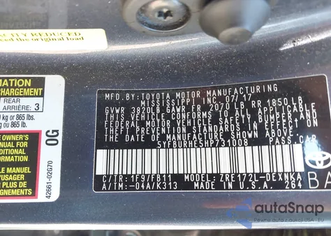 2017 Toyota Corolla Le from USA, damaged, VIN 5YFBURHE5HP731008